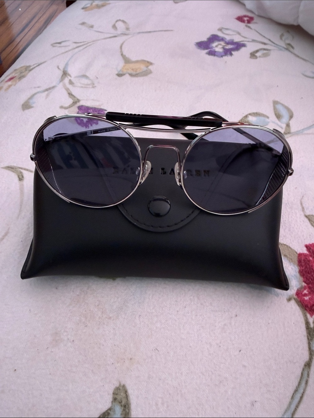 Men's Black Sunglasses Case with Silver-Frame Sunglasses